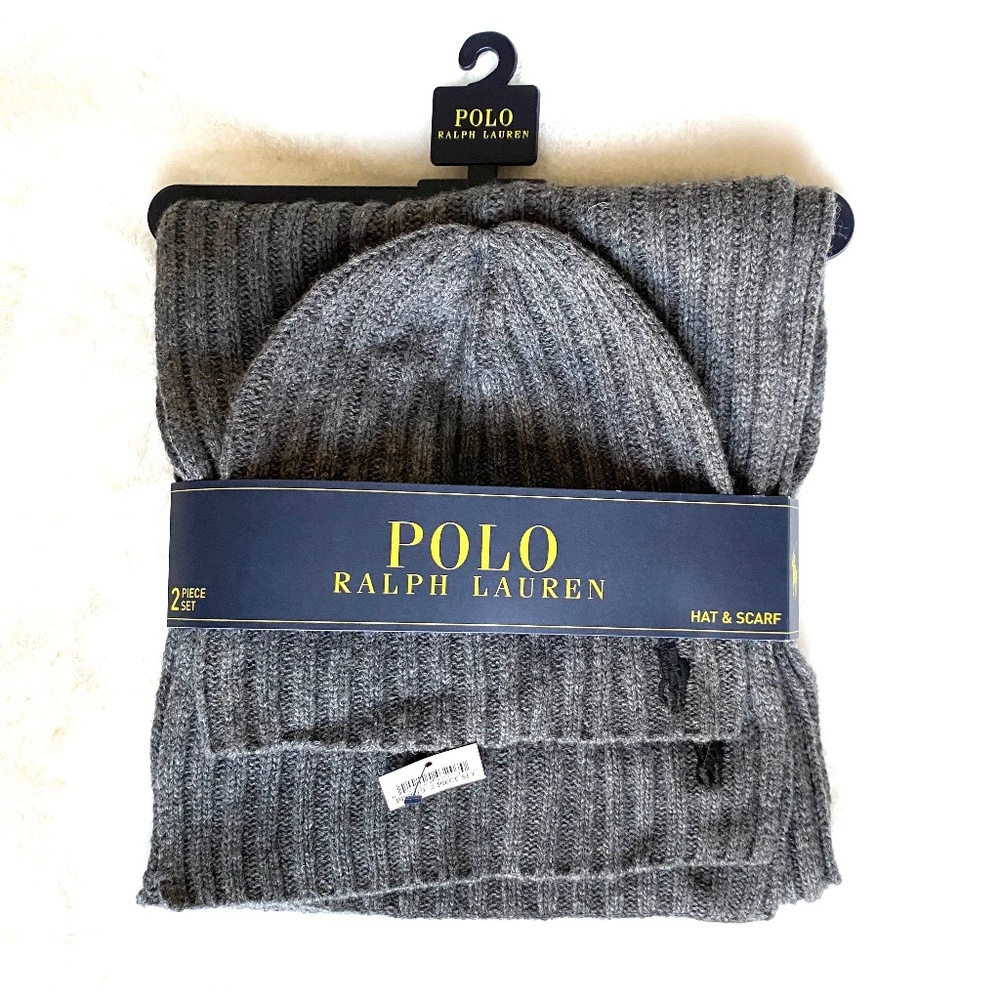 NWT Polo Ralph Lauren Men’s Wool Blend Beanie & Scarf Set